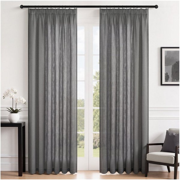 Topfinel Gardine Leinenoptik vorhänge mit kräuselband halbtransparent wohnzimmer (2 St), Kräuselband, halbtransparent, modern boho Dunkelgrau 140x240cm kinderzi