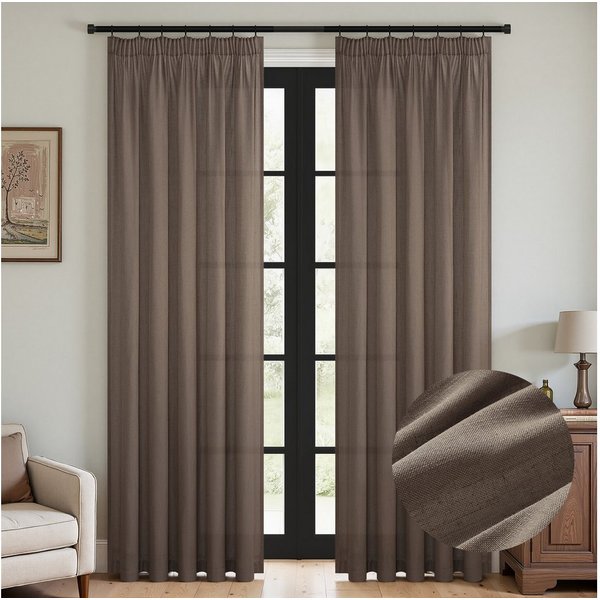 Topfinel Gardine Leinenoptik vorhänge mit kräuselband halbtransparent wohnzimmer (2 St), Kräuselband, halbtransparent, modern boho Tiefflachs 140x225cm kinderzi
