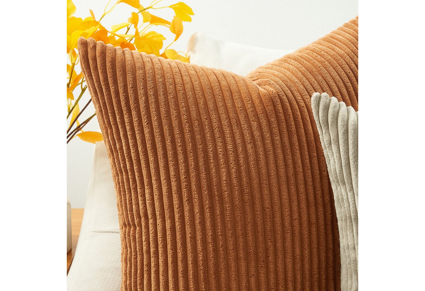Topfinel Kissenbezug gestreiftes Muster,2er Set Kissenhülle Dekokissen Kissenbezug, Kordsamt 45x45 Sofakissen Couchkissen Zierkissenbezug Dekokissen – Bild 4 von 5