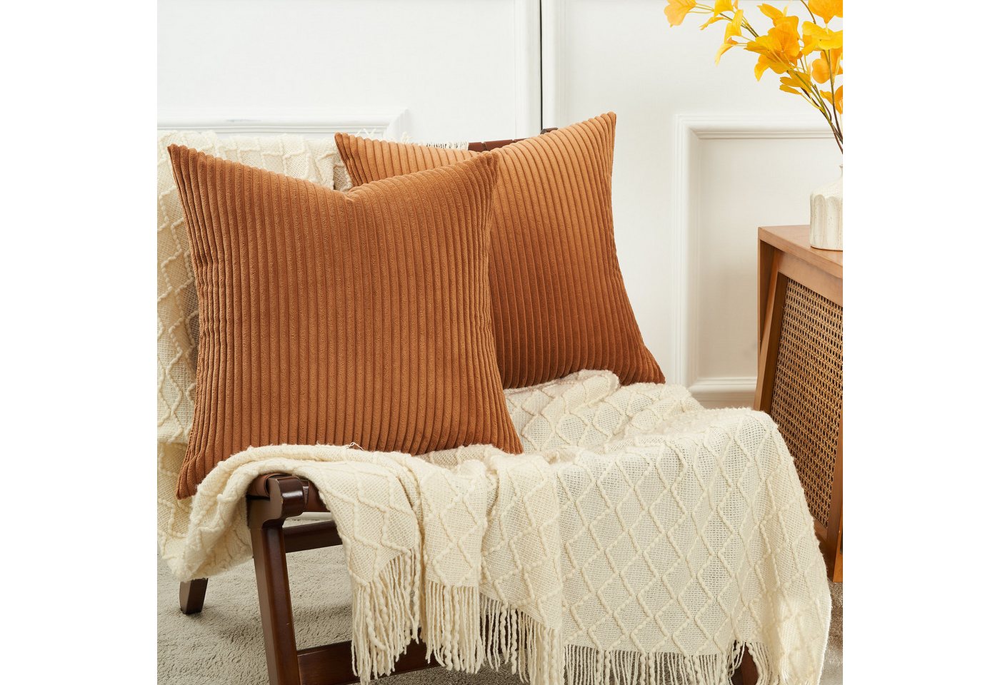 Topfinel Kissenbezug gestreiftes Muster,2er Set Kissenhülle Dekokissen Kissenbezug, Kordsamt 45x45 Sofakissen Couchkissen Zierkissenbezug Dekokissen – Bild 5 von 5