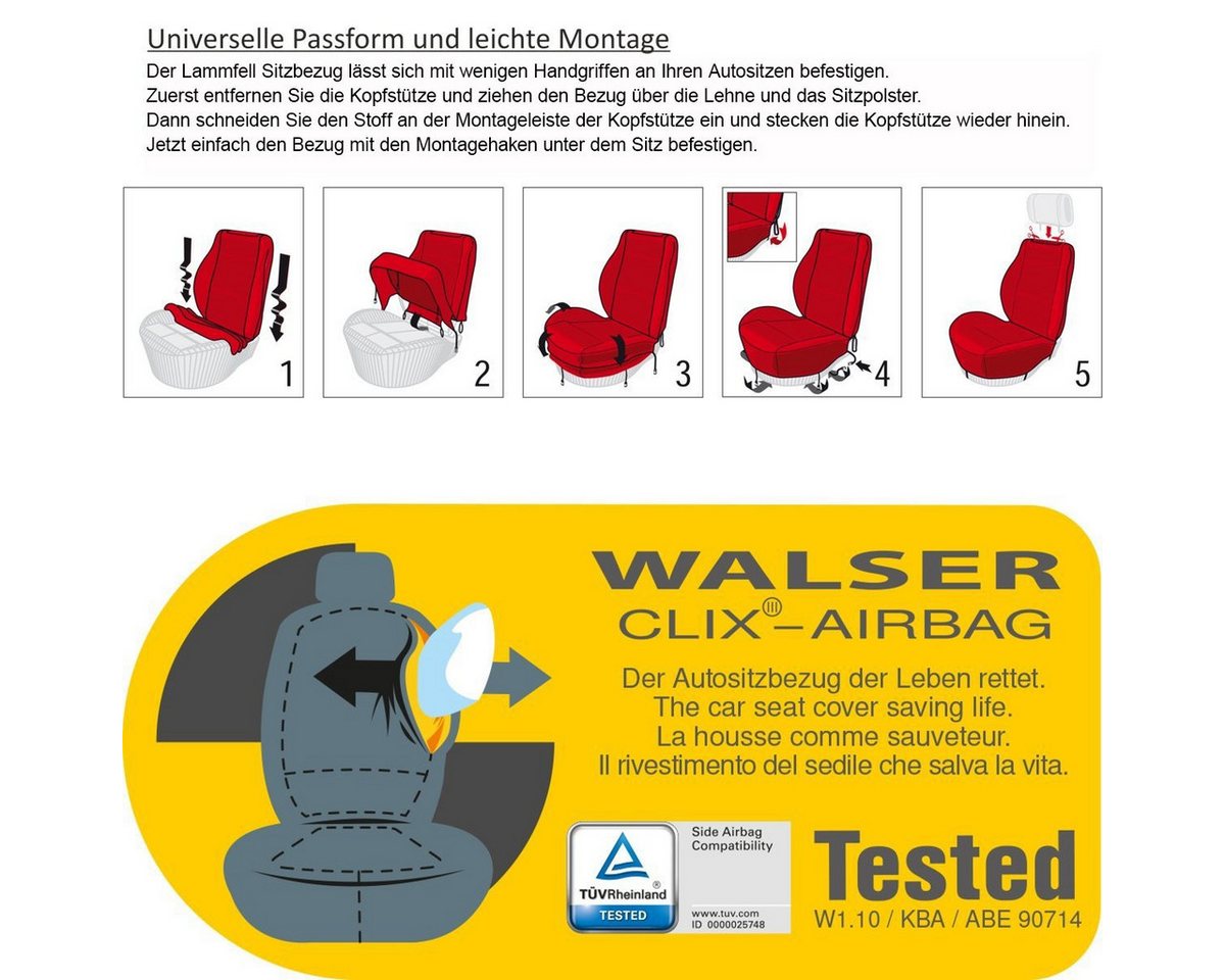 Torrex Autositzbezug aus Lammfell kein Patchwork Vollbezug, 2-tlg., universelle Passform, Seitenairbag kompatibel, wärmeregulierendes Fell – Bild 5 von 5