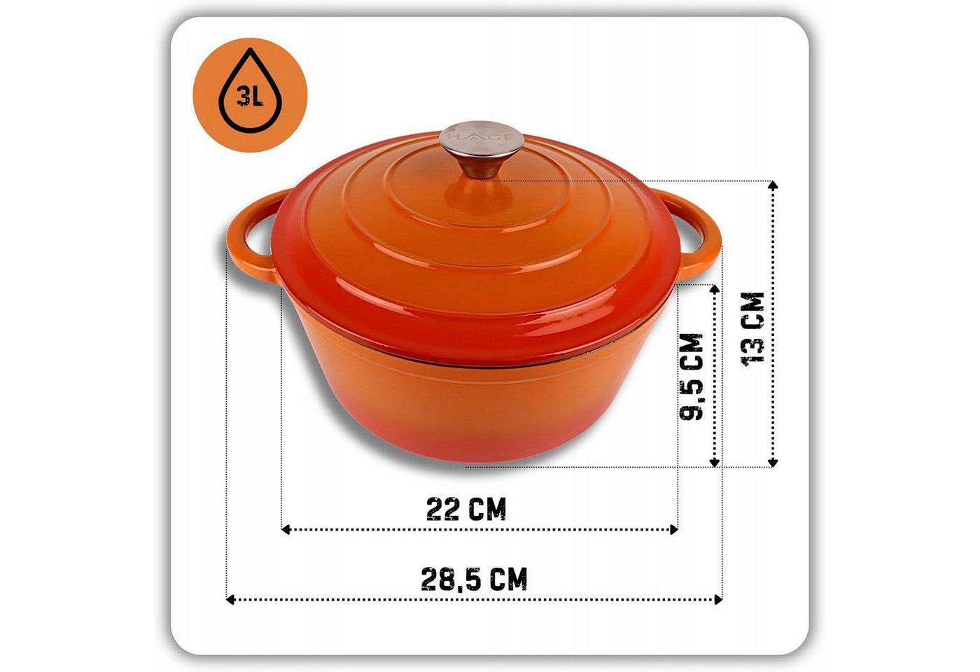 Torvon Bräter Gusseisen-Topf emailliert 22 cm – Bild 3 von 5