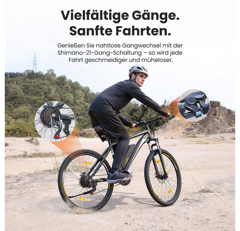 Touroll E-Bike U1 Trekkingrad mit 250-W-Motor, 468 Wh Akku, 21 Gang Shimano, Heckmotor, 468 Wh, 65 km Reichweite, 21‑Gang Shimano, Scheibenbremsen – Bild 5 von 5