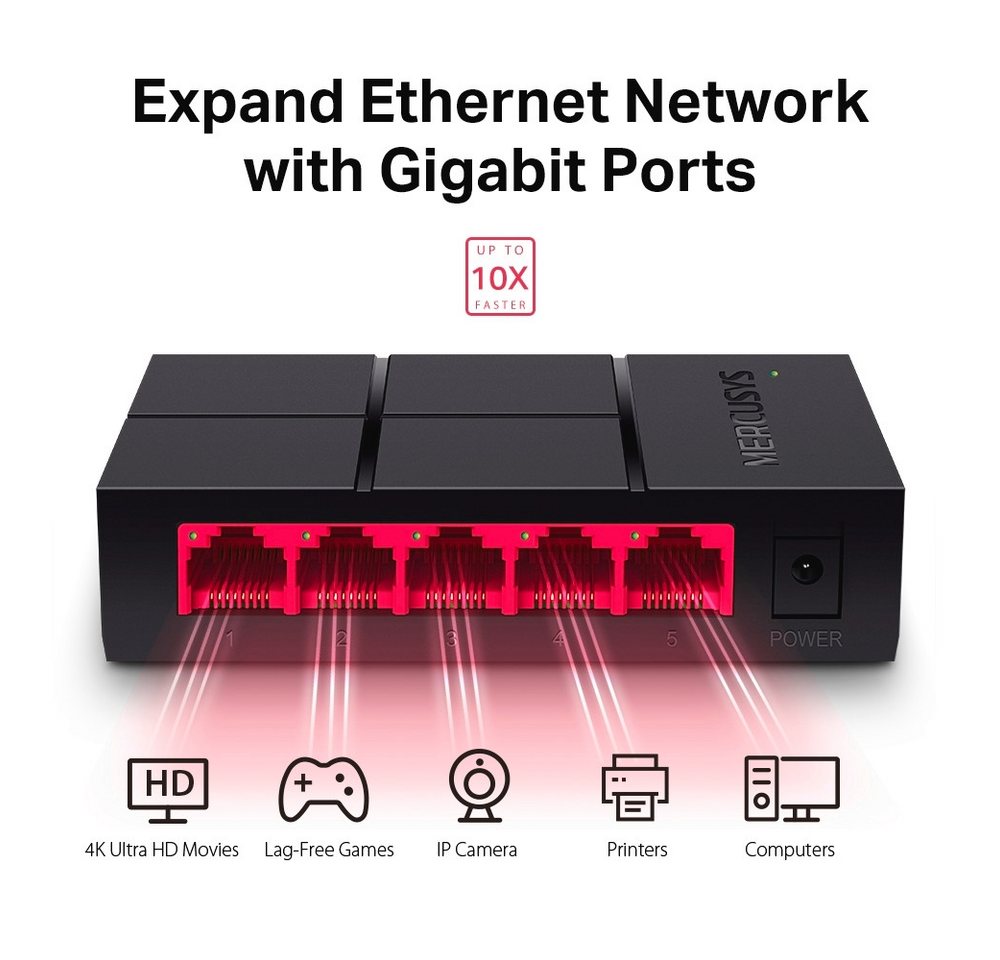 tp-link Mercusys MS105G 5-Port Gigabit Desktop Switch Netzwerk-Switch (Einfache Erweiterung des verkabelten Netzwerks) – Bild 3 von 5