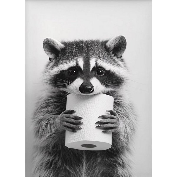 TPFLiving Kunstdruck OHNE RAHMEN, Lustige Tiere mit Toilettenpapier - (Leinwandbild XXL), Farben: Farben: sxhwarz, weiß - Größe: 20x30cm