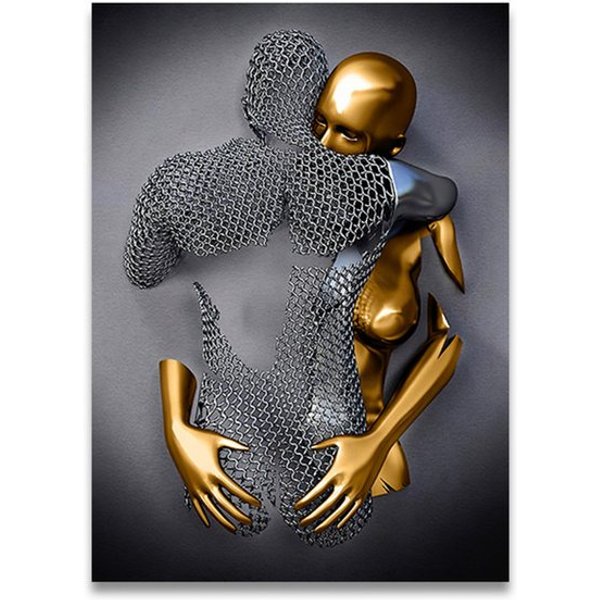 TPFLiving Kunstdruck OHNE RAHMEN, Skulpturen Liebespaar - auch im 3er Set erhältlich - (Leinwandbild XXL), Farben: Farben: Schwarz, gold - Größe: 30x40cm
