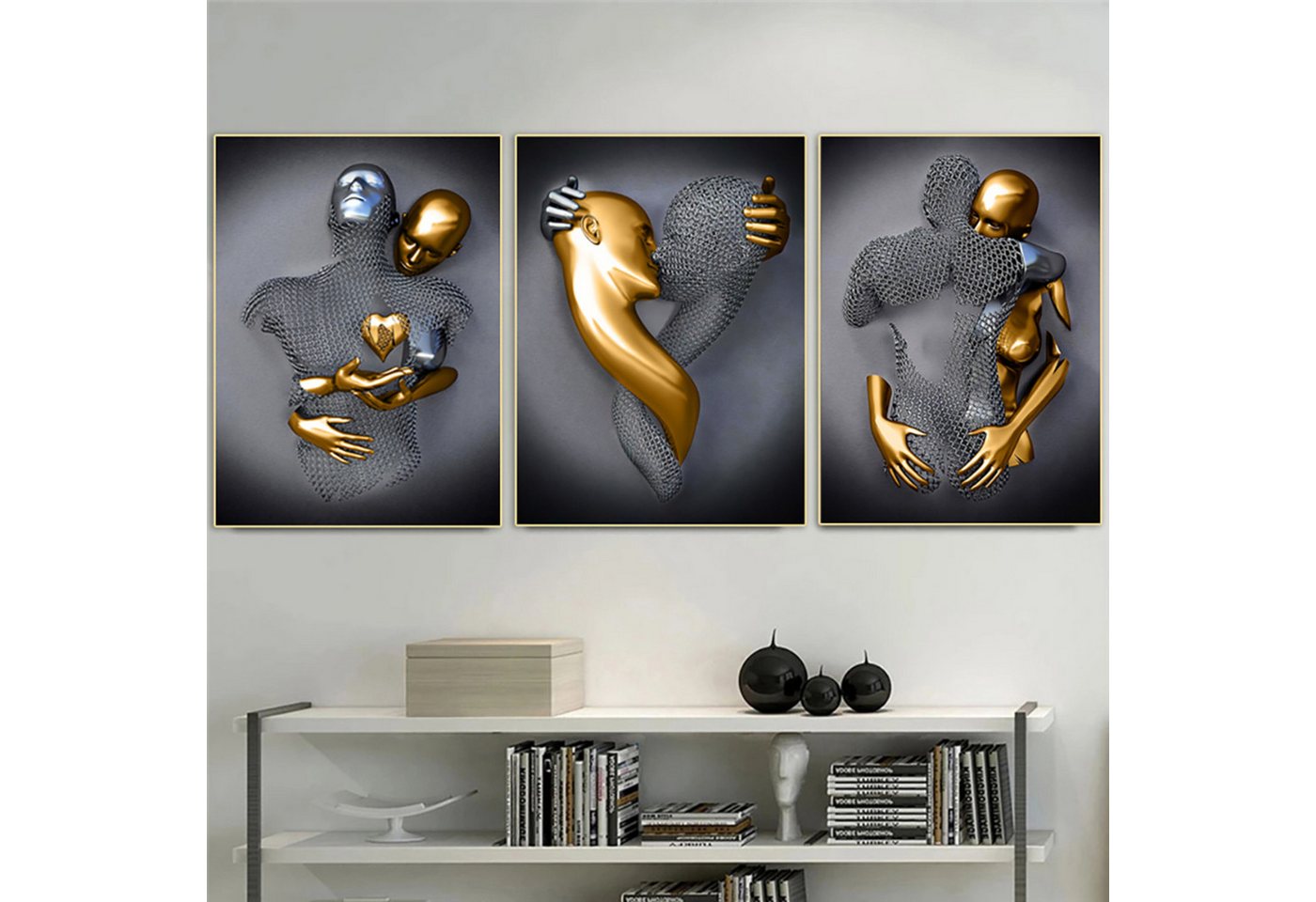 TPFLiving Kunstdruck OHNE RAHMEN, Skulpturen Liebespaar - auch im 3er Set erhältlich - (Leinwandbild XXL), Farben: Farben: Schwarz, gold - Größe: 30x40cm – Bild 2 von 5