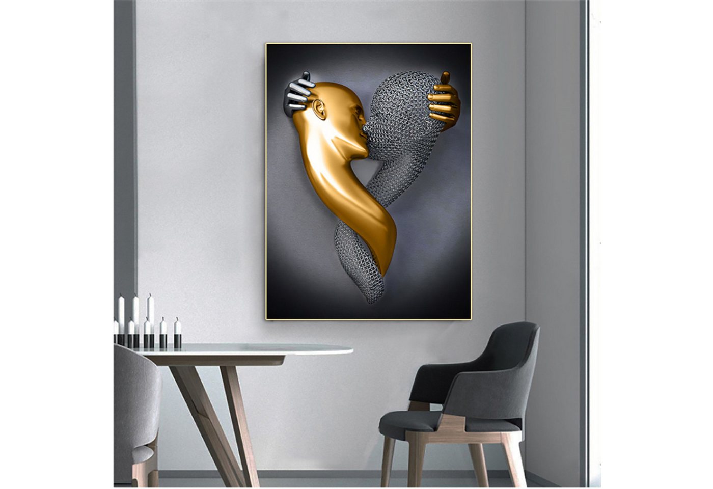 TPFLiving Kunstdruck OHNE RAHMEN, Skulpturen Liebespaar - auch im 3er Set erhältlich - (Leinwandbild XXL), Farben: Farben: Schwarz, gold - Größe: 30x40cm – Bild 3 von 5