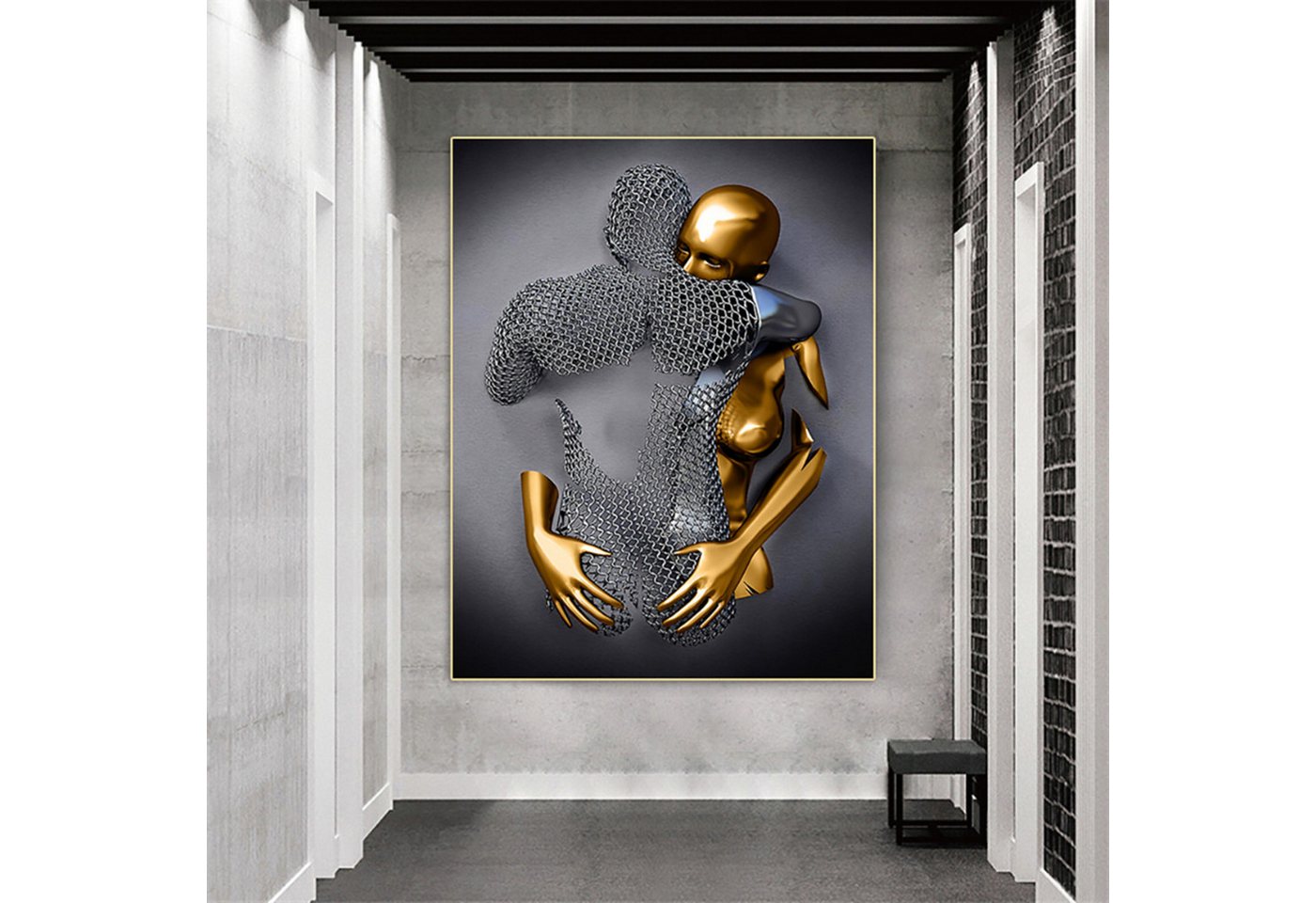 TPFLiving Kunstdruck OHNE RAHMEN, Skulpturen Liebespaar - auch im 3er Set erhältlich - (Leinwandbild XXL), Farben: Farben: Schwarz, gold - Größe: 30x40cm – Bild 5 von 5