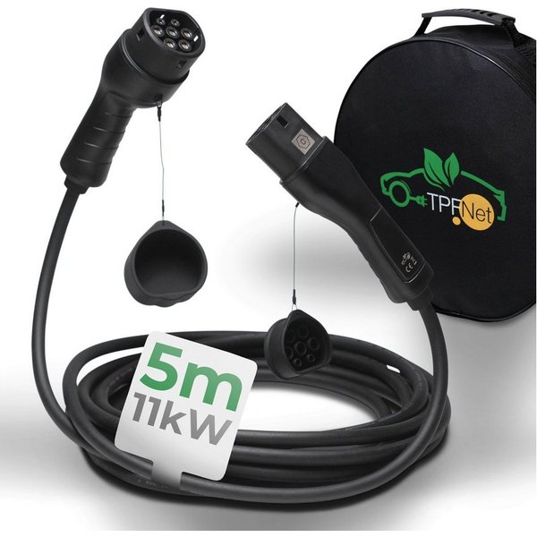 TPFNet Typ 2 E-Auto 11kW Ladekabel 16A Autoladekabel, Typ 2-Stecker, Typ 2 (500 cm), Elektroauto Ladekabel Typ 2, IP65 geschützt, 3-Phasig, 5m