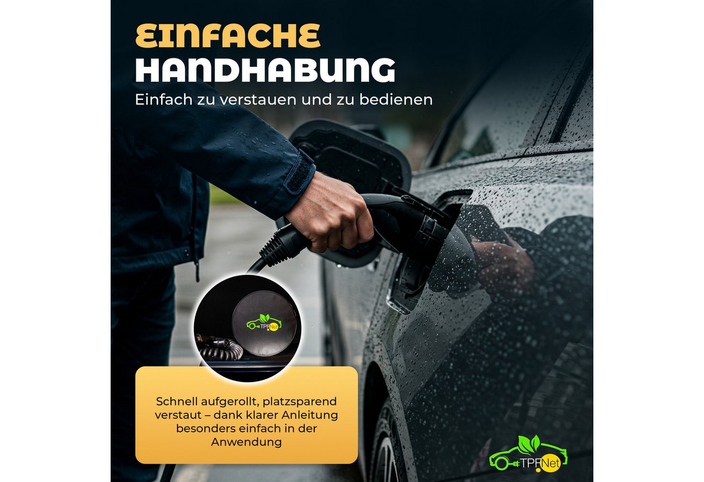 TPFNet Typ 2 Spiral Kabel E-Auto 7.2kW Ladekabel 32A Autoladekabel, Typ 2-Stecker, Typ 2 (750 cm), Elektroauto Ladekabel Typ 2, IP65 geschützt, 1-Phasig, 7,5m – Bild 3 von 5
