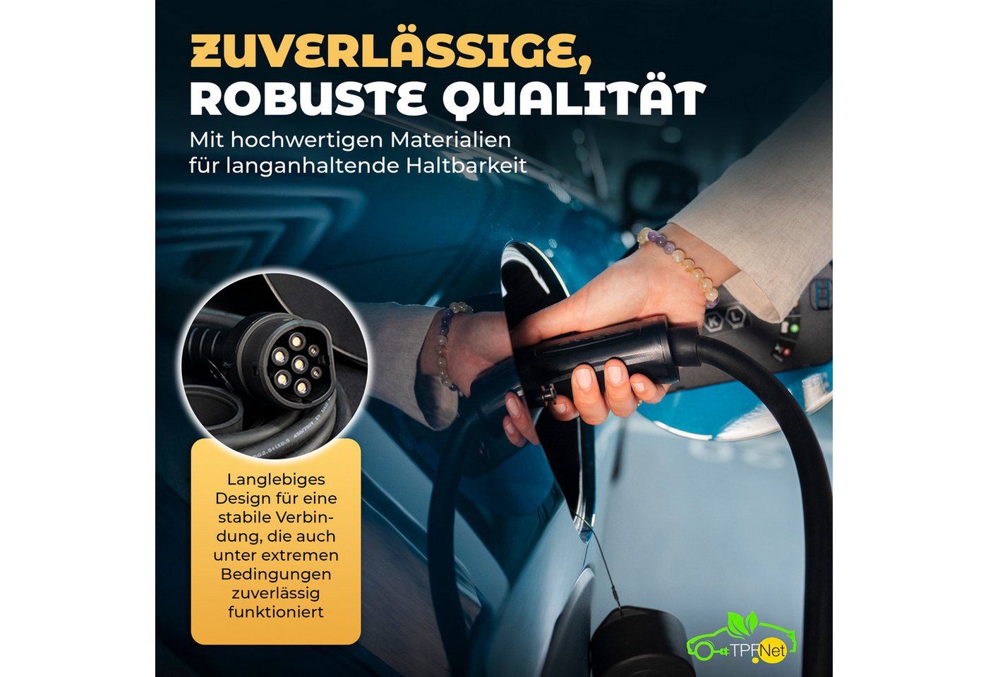 TPFNet Typ 2 Spiral Kabel E-Auto 7.2kW Ladekabel 32A Autoladekabel, Typ 2-Stecker, Typ 2 (750 cm), Elektroauto Ladekabel Typ 2, IP65 geschützt, 1-Phasig, 7,5m – Bild 4 von 5