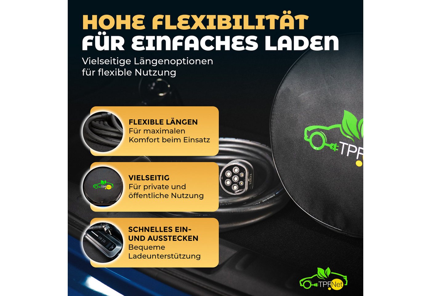 TPFNet Typ 2 Spiral Kabel E-Auto 7.2kW Ladekabel 32A Autoladekabel, Typ 2-Stecker, Typ 2 (750 cm), Elektroauto Ladekabel Typ 2, IP65 geschützt, 1-Phasig, 7,5m – Bild 5 von 5