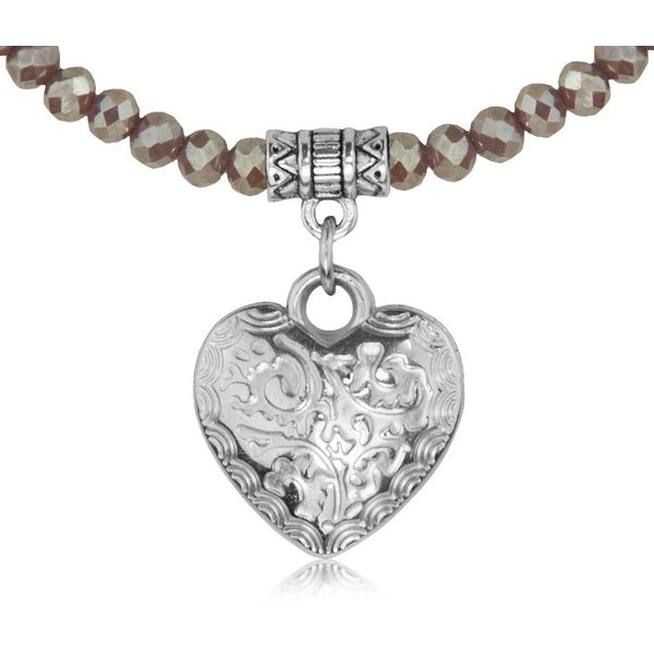 Trachtenland Kette mit Anhänger Glas Perlen Halskette mit Herz - Taupe