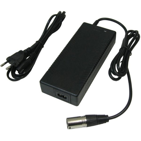 Trade-Shop Ladegerät 54,6V 2A passend für e-Bike Elektrofahrrad Pedelec Akkus Netzteil (Länge: ca. 2m / Stecker: 3pin XLR (18,5mm x 15,5mm) / LED-Ladeanzeige)