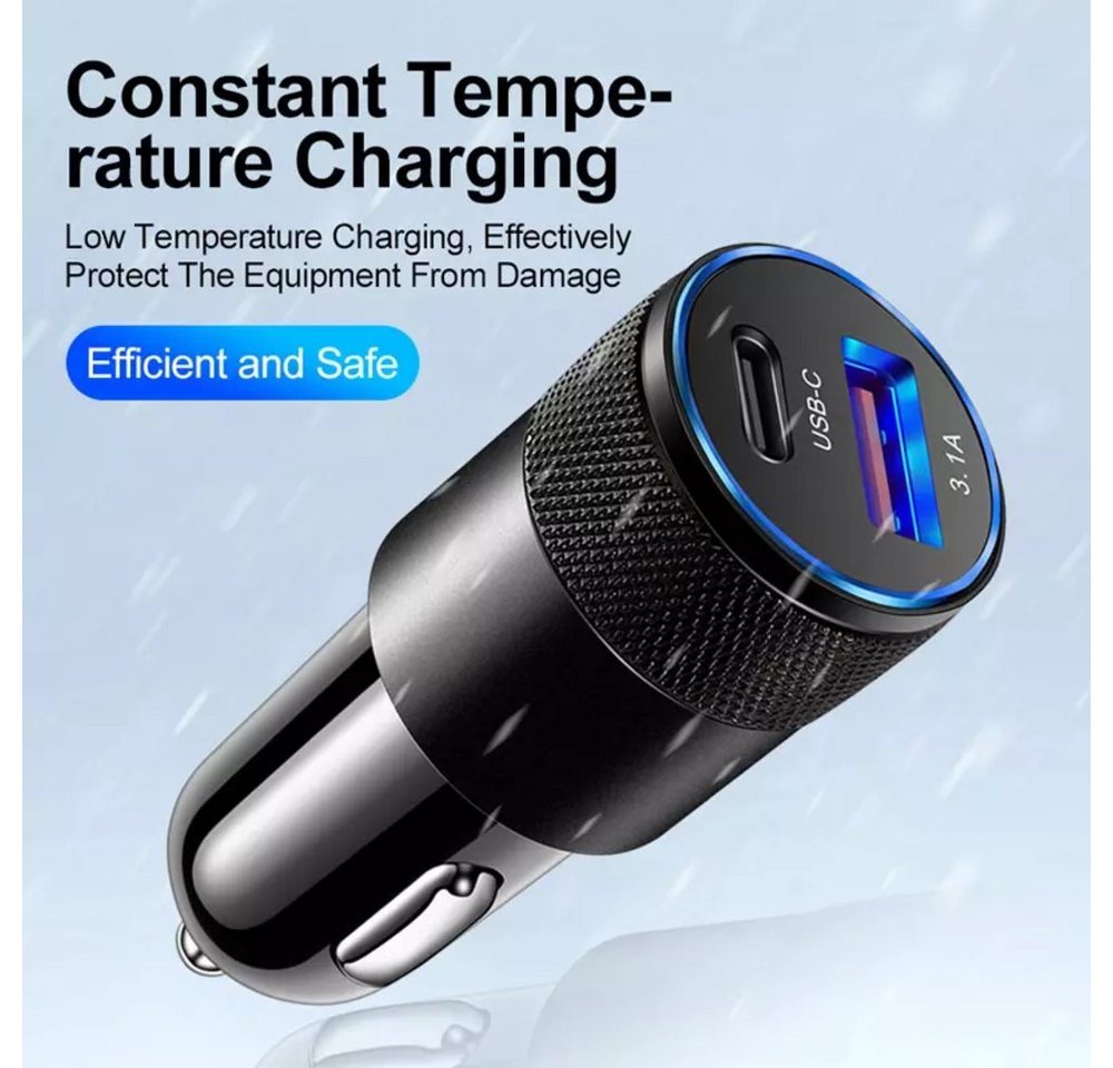 TradeNation Auto Ladegerät USB Typ C 3.1 Smart Ladeadapter KFZ Zigarettenanzünder KFZ-Adapter USB-C, USB 3.0 Typ A zu AV OUT/Digital, 2 USB Ladeanschlüsse – Bild 2 von 5