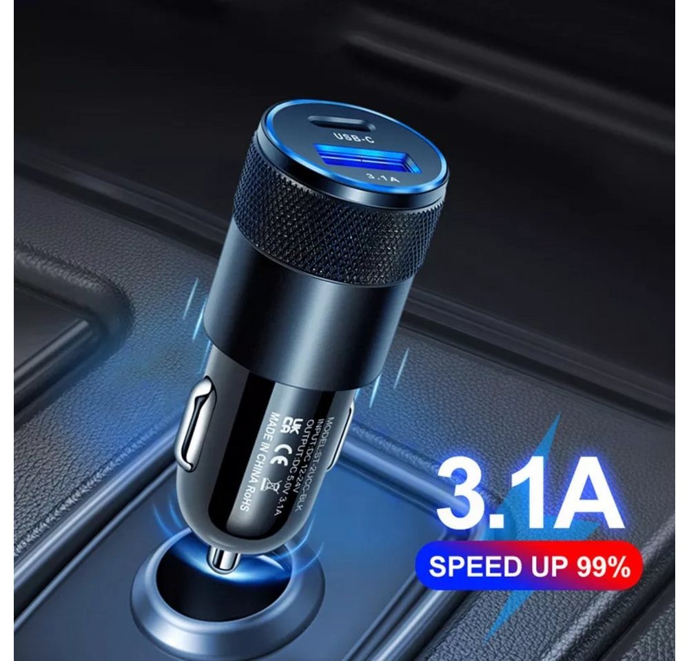 TradeNation Auto Ladegerät USB Typ C 3.1 Smart Ladeadapter KFZ Zigarettenanzünder KFZ-Adapter USB-C, USB 3.0 Typ A zu AV OUT/Digital, 2 USB Ladeanschlüsse – Bild 5 von 5