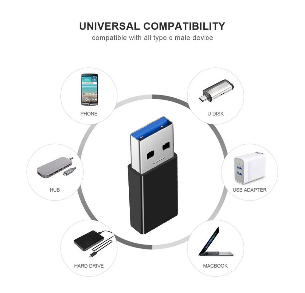 TradeNation USB Adapter Stecker USB C OTG Ladeadapter Konverter USB A auf USB C Smartphone-Adapter USB 3.0 Typ A zu USB-C, Plug and Play OTG USB 3.0 – Bild 2 von 3