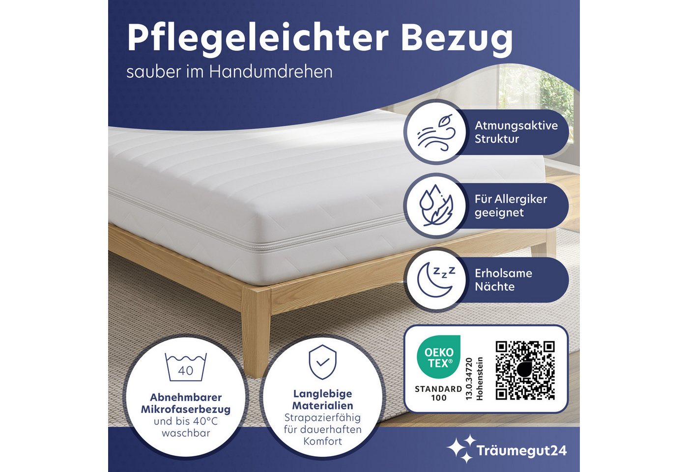 Träumegut24, Topper 10cm hoher ergonomischer 7-Zonen Kaltschaum Topper - H2&H3, 10 cm hoch, Kaltschaum, verschiedene Größen und Härtegrade – Bild 4 von 5