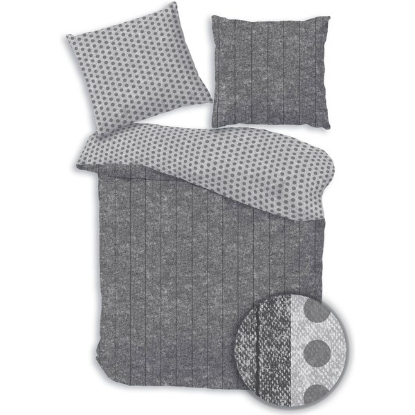 Träumschön Bettwäsche Biber 135x200 oder 155x220 cm, Wende-Design Punkte Streifen, Biber, 2 teilig, mit Reißverschluss, 100% Baumwolle, kuschelig warm im Winter