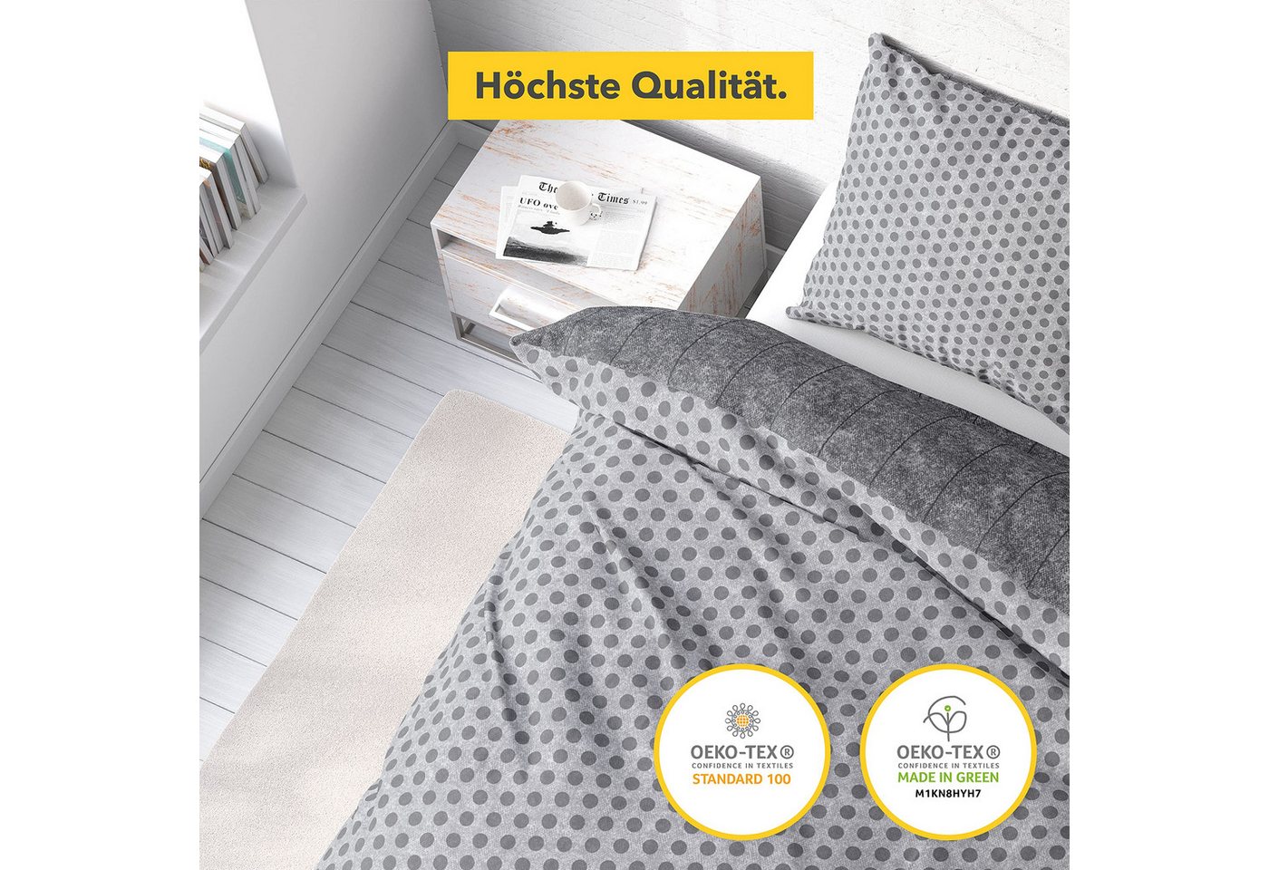 Träumschön Bettwäsche Biber 135x200 oder 155x220 cm, Wende-Design Punkte Streifen, Biber, 2 teilig, mit Reißverschluss, 100% Baumwolle, kuschelig warm im Winter – Bild 5 von 5