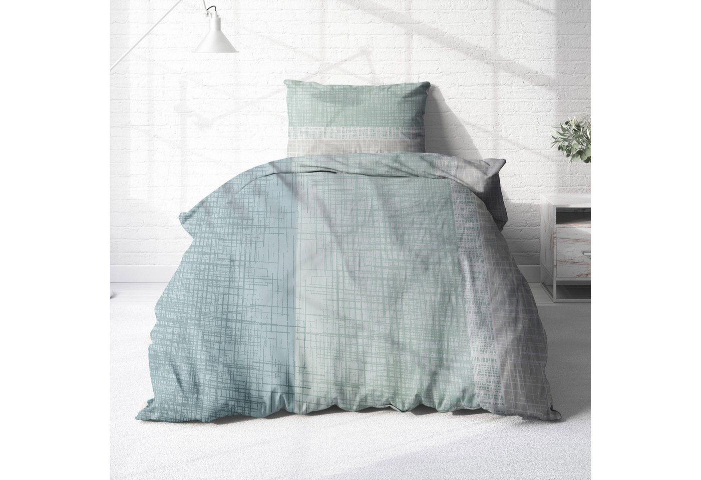 Träumschön Bettwäsche Premium Baumwolle 135x200 oder 155x220 cm, Calm Grün, Renforcé, 2 teilig, mit Reißverschluss, 100% Baumwolle, luftig leichte Sommerbettwäs – Bild 2 von 5