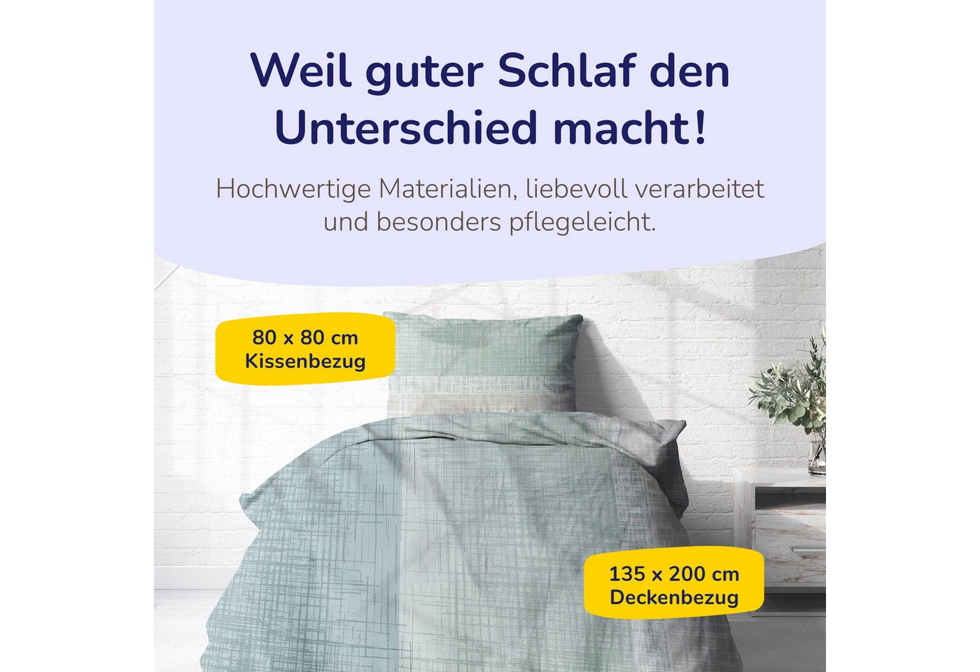 Träumschön Bettwäsche Premium Baumwolle 135x200 oder 155x220 cm, Calm Grün, Renforcé, 2 teilig, mit Reißverschluss, 100% Baumwolle, luftig leichte Sommerbettwäs – Bild 3 von 5