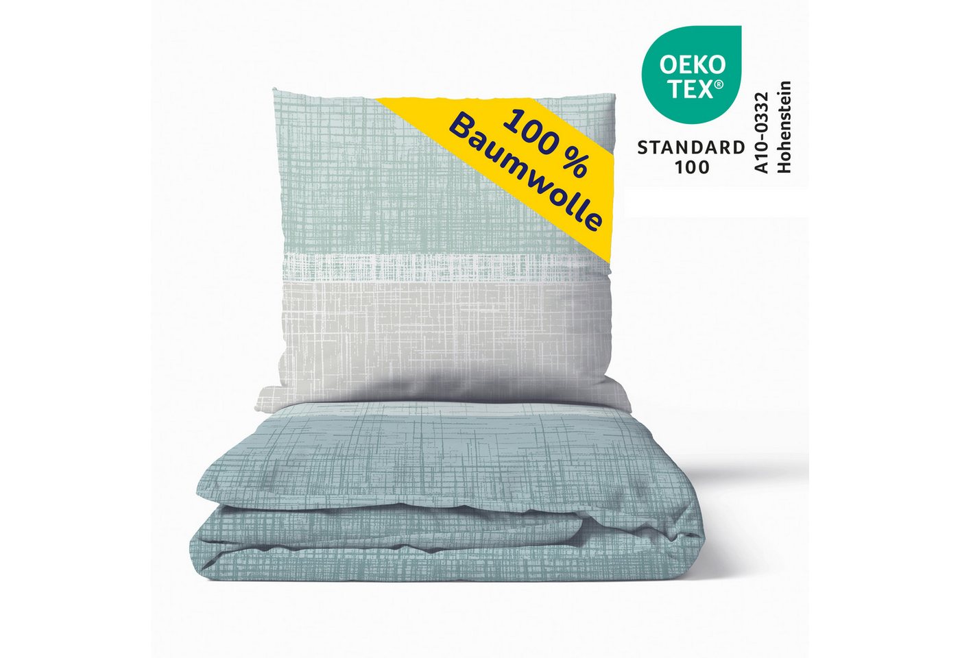 Träumschön Bettwäsche Premium Baumwolle 135x200 oder 155x220 cm, Calm Grün, Renforcé, 2 teilig, mit Reißverschluss, 100% Baumwolle, luftig leichte Sommerbettwäs – Bild 4 von 5