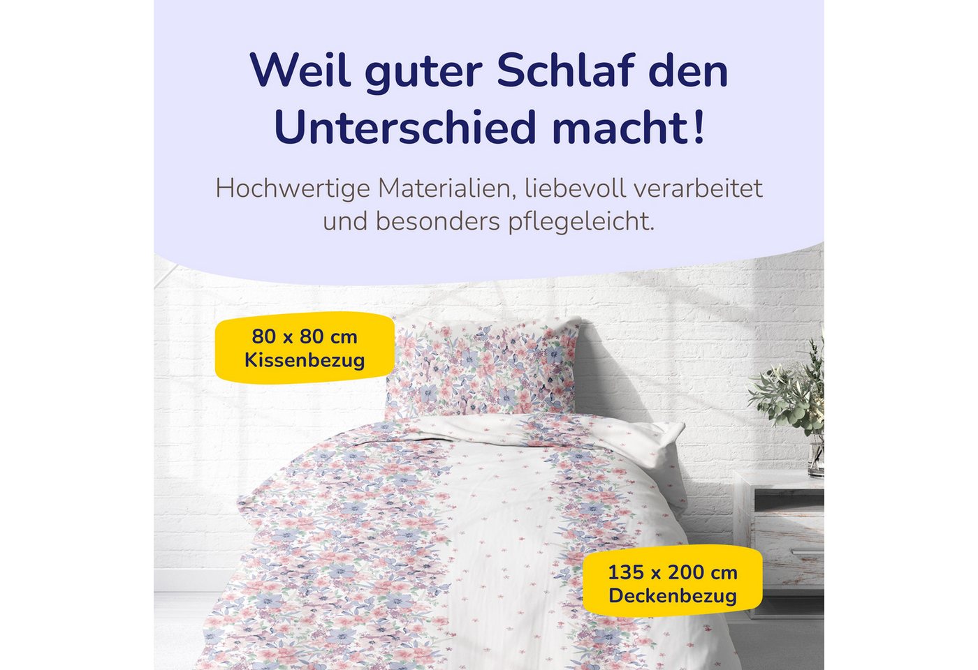 Träumschön Bettwäsche Premium Bettwäsche 135x200 oder 155x220 cm Baumwolle, Blumen, Renforcé, 2 teilig, mit Reißverschluss, 100% Baumwolle, luftig leichte Somme – Bild 2 von 5