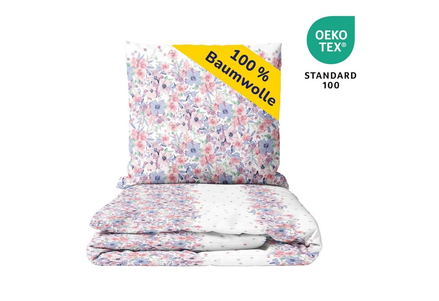 Träumschön Bettwäsche Premium Bettwäsche 135x200 oder 155x220 cm Baumwolle, Blumen, Renforcé, 2 teilig, mit Reißverschluss, 100% Baumwolle, luftig leichte Somme – Bild 3 von 5