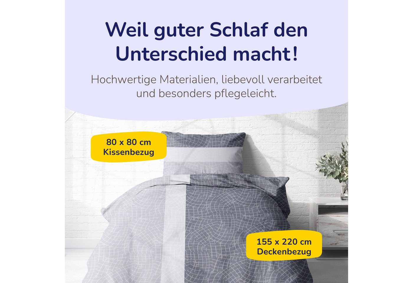 Träumschön Bettwäsche Premium Bettwäsche 135x200 oder 155x220 cm Baumwolle, Platin, Renforcé, 2 teilig, mit Reißverschluss, 100% Baumwolle, luftig leichte Somme – Bild 3 von 5