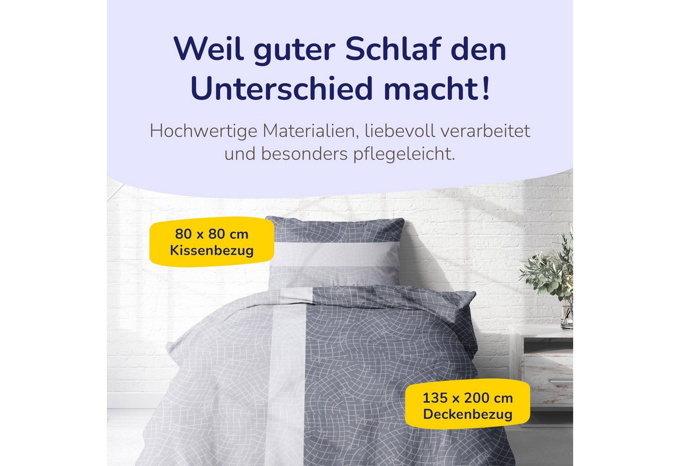 Träumschön Bettwäsche Premium Bettwäsche 135x200 oder 155x220 cm Baumwolle, Platin, Renforcé, 2 teilig, mit Reißverschluss, 100% Baumwolle, luftig leichte Somme – Bild 3 von 5