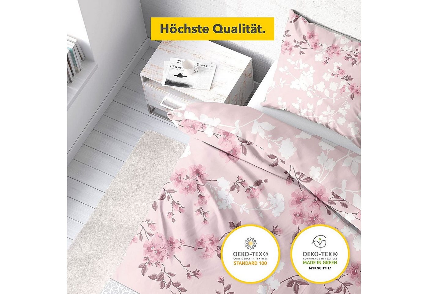 Träumschön Bettwäsche Premium Bettwäsche 135x200 oder 155x220 cm Baumwolle, Blumenmuster, Renforcé, 2 teilig, mit Reißverschluss, 100% Baumwolle, luftig leichte – Bild 3 von 5