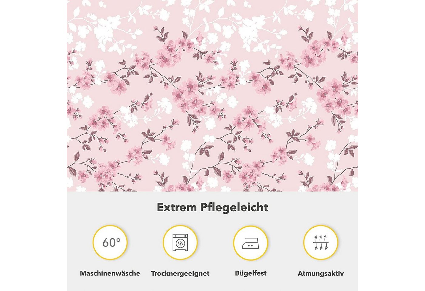 Träumschön Bettwäsche Premium Bettwäsche 135x200 oder 155x220 cm Baumwolle, Blumenmuster, Renforcé, 2 teilig, mit Reißverschluss, 100% Baumwolle, luftig leichte – Bild 4 von 5