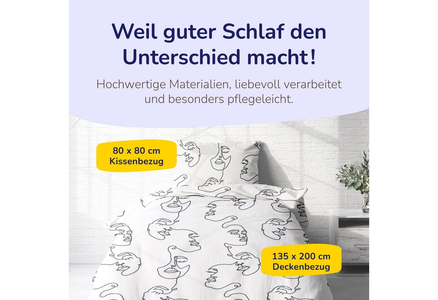 Träumschön Bettwäsche Premium Bettwäsche 135x200 oder 155x220 cm Baumwolle, One Line, Renforcé, 2 teilig, mit Reißverschluss, 100% Baumwolle, luftig leichte Som – Bild 2 von 5