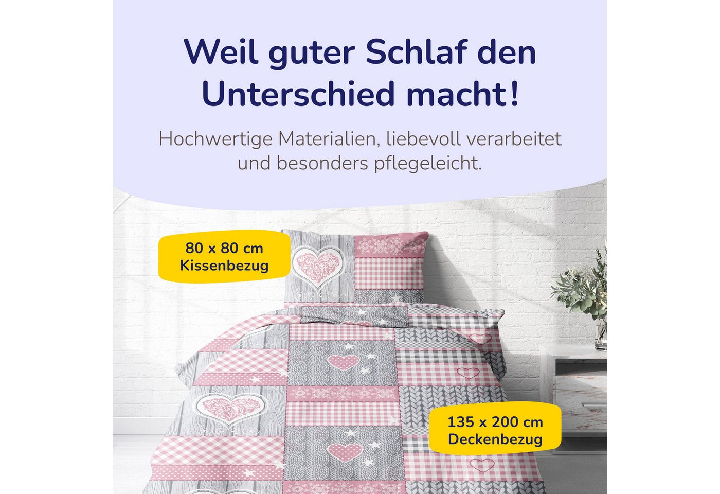 Träumschön Bettwäsche Premium Biber 135x200 cm oder 155x220 cm, Herz im Oktoberfest Style, Biber, 2 teilig, mit Reißverschluss, 100% Baumwolle, kuschelig warm i – Bild 4 von 5