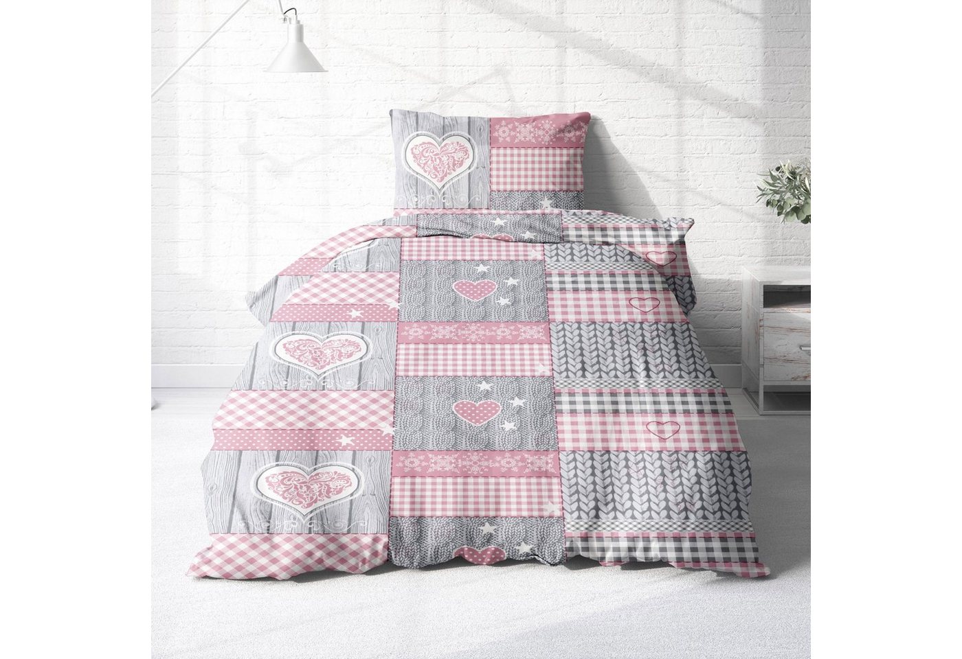 Träumschön Bettwäsche Premium Biber 135x200 cm oder 155x220 cm, Herz im Oktoberfest Style, Biber, 2 teilig, mit Reißverschluss, 100% Baumwolle, kuschelig warm i – Bild 2 von 5