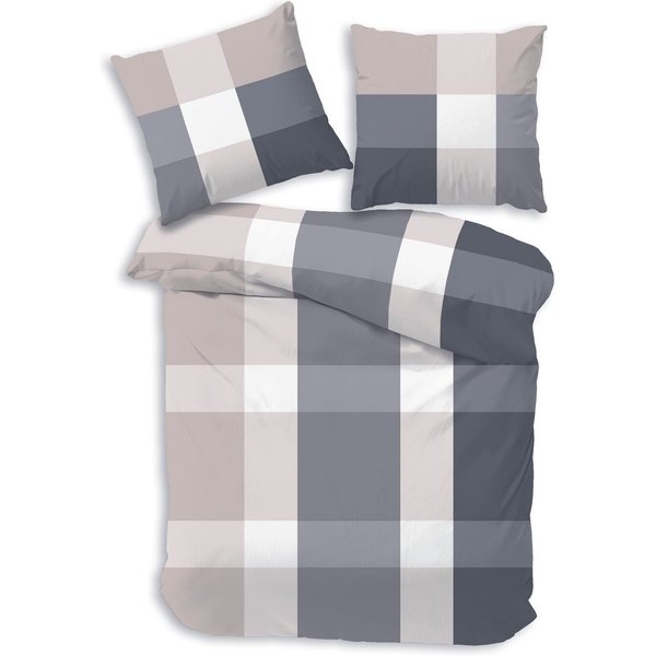 Träumschön Bettwäsche Premium Set aus Baumwolle 135x200 oder 155x220 cm, Karo beige o. blau, Renforcé, 2 teilig, mit Reißverschluss, 100% Baumwolle, luftig leic