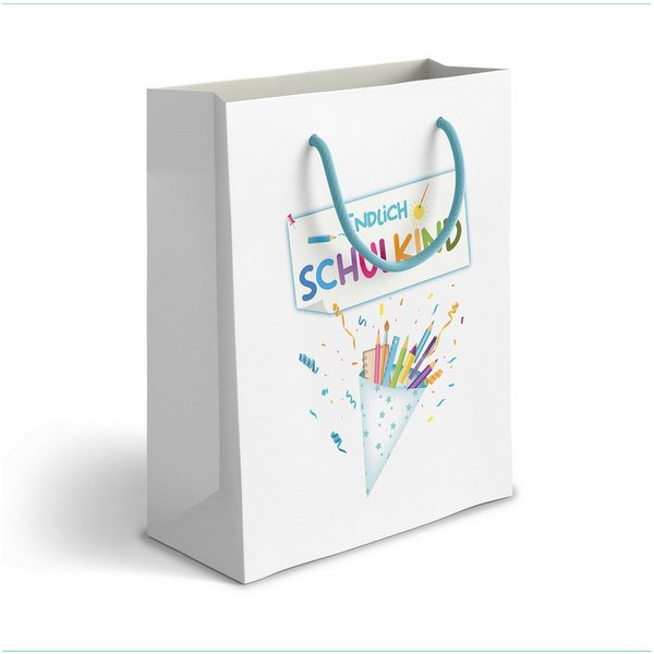 itenga Tragetasche itenga Geschenktüte mit Kordel - Endlich Schulkind WEISS - Motiv SCHUL