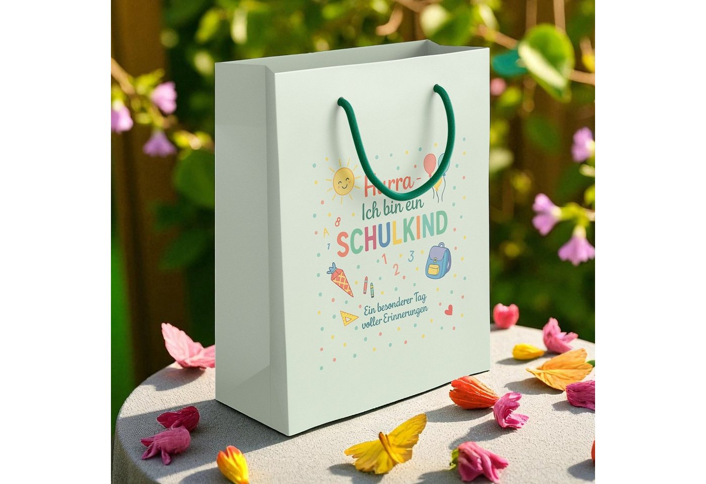 itenga Tragetasche itenga Geschenktüte mit Kordel - Endlich Schulkind MINT - Motiv HURRA – Bild 4 von 4