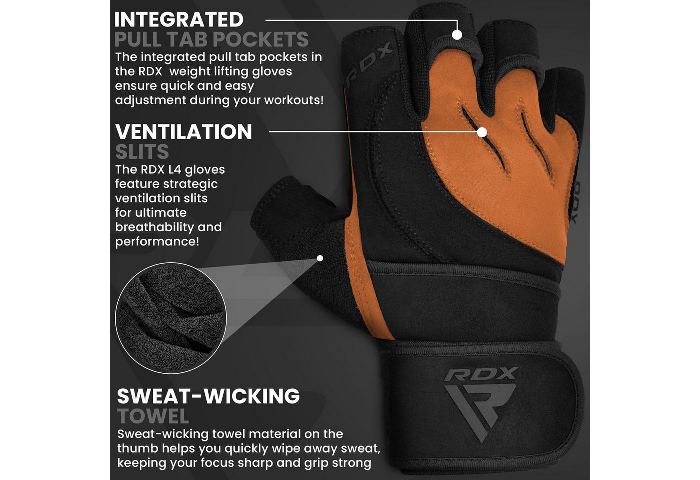 RDX Trainingshandschuhe RDX Fitness Handschuhe Trainingshandschuhe Lang Handgelenkstütze Sport – Bild 3 von 5