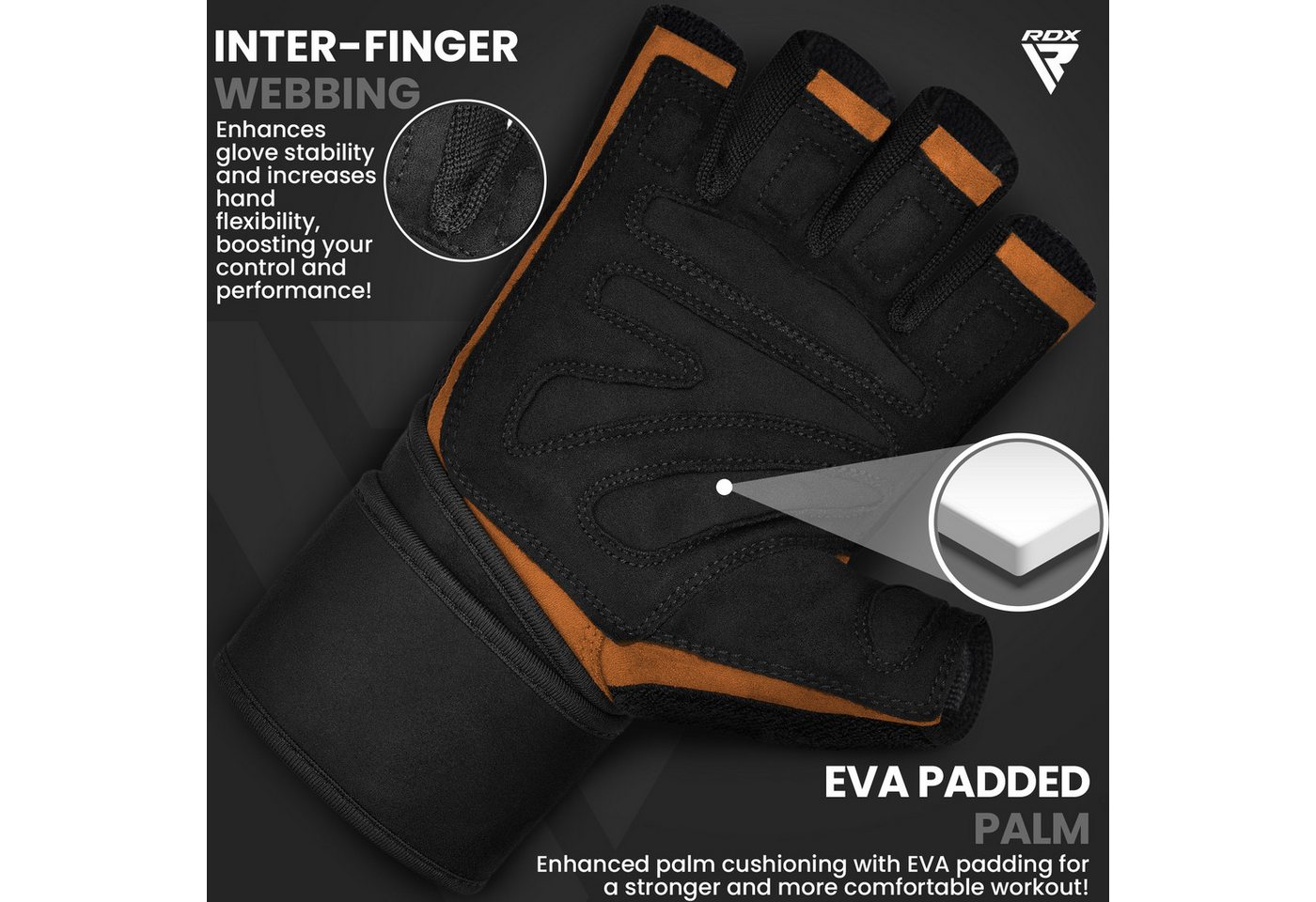 RDX Trainingshandschuhe RDX Fitness Handschuhe Trainingshandschuhe Lang Handgelenkstütze Sport – Bild 4 von 5