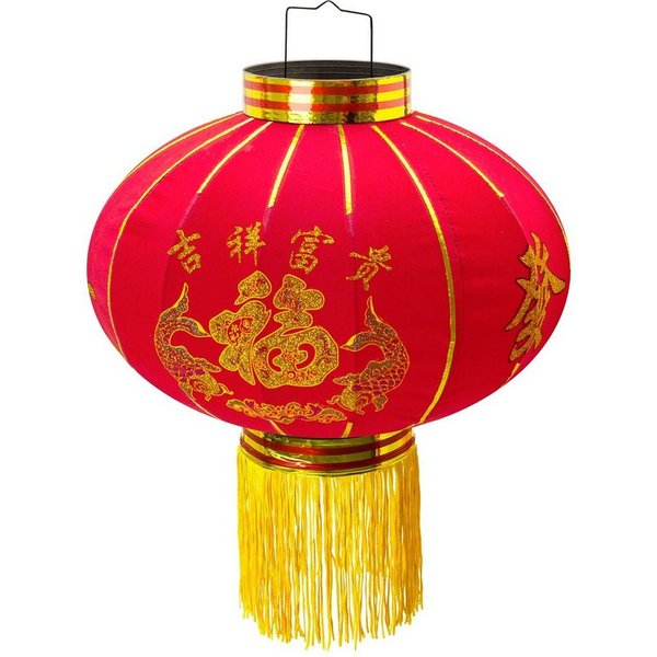 TRANGO Lampion, LT400-01 chinesische Laterne *LUCK* Pendelleuchte, 40cm Durchmesser aus Stoff mit Glück Zeichen für Innen & Außen I Rote Laterne I Glück Laterne
