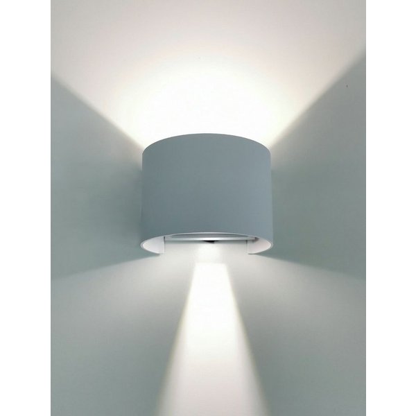 TRANGO LED Außen-Wandleuchte, 3035T IP44 Up & Down Wandstrahler in Silber Rund inkl. 1x 7 Watt 4000K Neutralweiß LED Modul *FLEX* mit einstellbar Abstrahlwinkel