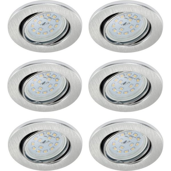 TRANGO LED Einbauleuchte, Dimmfunktion, 6er Set 6729-069MOSD LED Einbaustrahler in Aluminium gebürstet Rund incl. 6x 5 Watt 3 Stufen dimmbar Ultra Flach LED Mod
