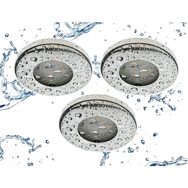TRANGO LED Einbauleuchte, 3er Set 6729IP65-038MO IP65 LED Einbaustrahler aus Edelstahl poliert inkl. 3x 5 Watt 3000K warmweiß Ultra Flach LED Modul für Bad, Dus
