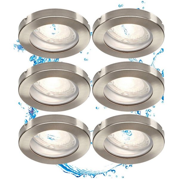 TRANGO LED Einbaustrahler, 6729IP-062MOSD 6er Set IP44 LED Badeinbaustrahler aus Edelstahl gebürstet in Rund incl. 6x Ultra flach 3 Stufen dimmbar LED Modul nur