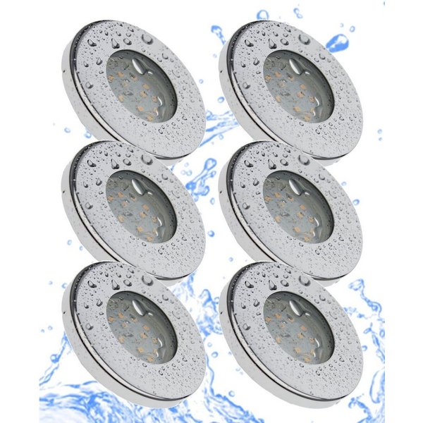 TRANGO LED Einbaustrahler, 6729IP-068MOSD 6er Set IP44 LED Badeinbaustrahler aus Edelstahl poliert in Rund incl. 6x Ultra flach 3 Stufen dimmbar LED Modul nur 3