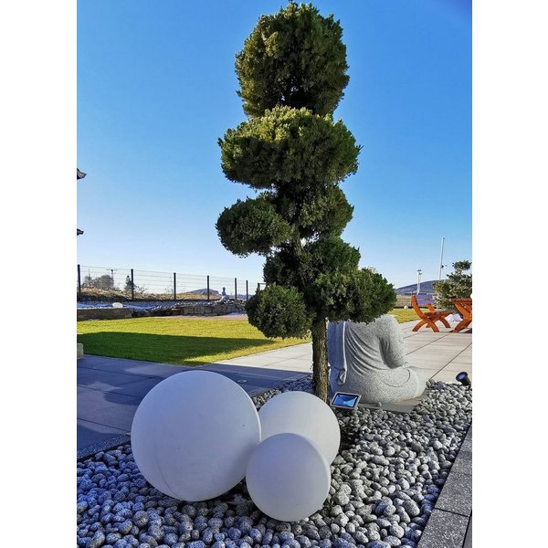 TRANGO LED Gartenleuchte, 3er Set 202540WB IP65 Gartenkugel in Weiß matt mit 20/25/40cm Durchmesser *SNOW* Kugelleuchte inkl. je 1x 4-5 Watt E27 LED Leuchtmitte