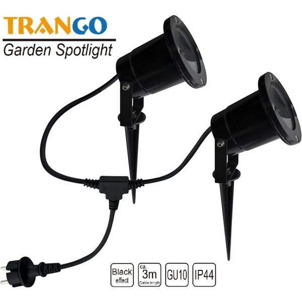 TRANGO LED Gartenstrahler, 2-flammig 3074B Strahler IP65 Außenleuchte *ELLA* inkl. 2x 3 Watt GU10 LED Leuchtmittel – 3000K warmweiß & 2 Meter Zuleitungskabel +1